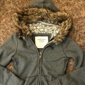 Abercrombie & Fitch Grey Zip up Faux Fur Hoodie